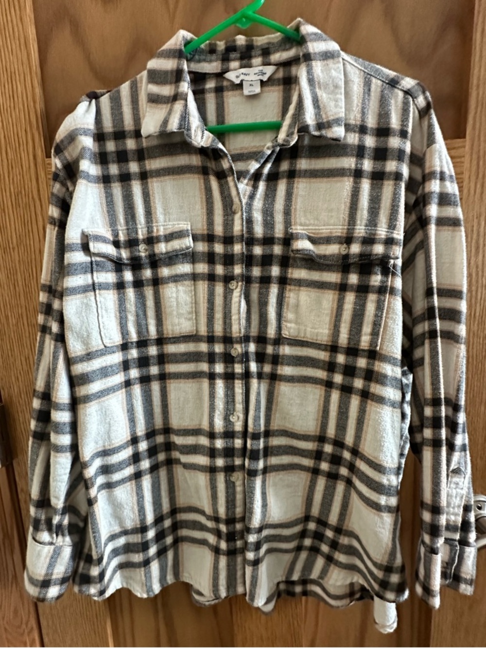 Old Navy Cream & Brown Plaid Flannel Button-Up Shirt